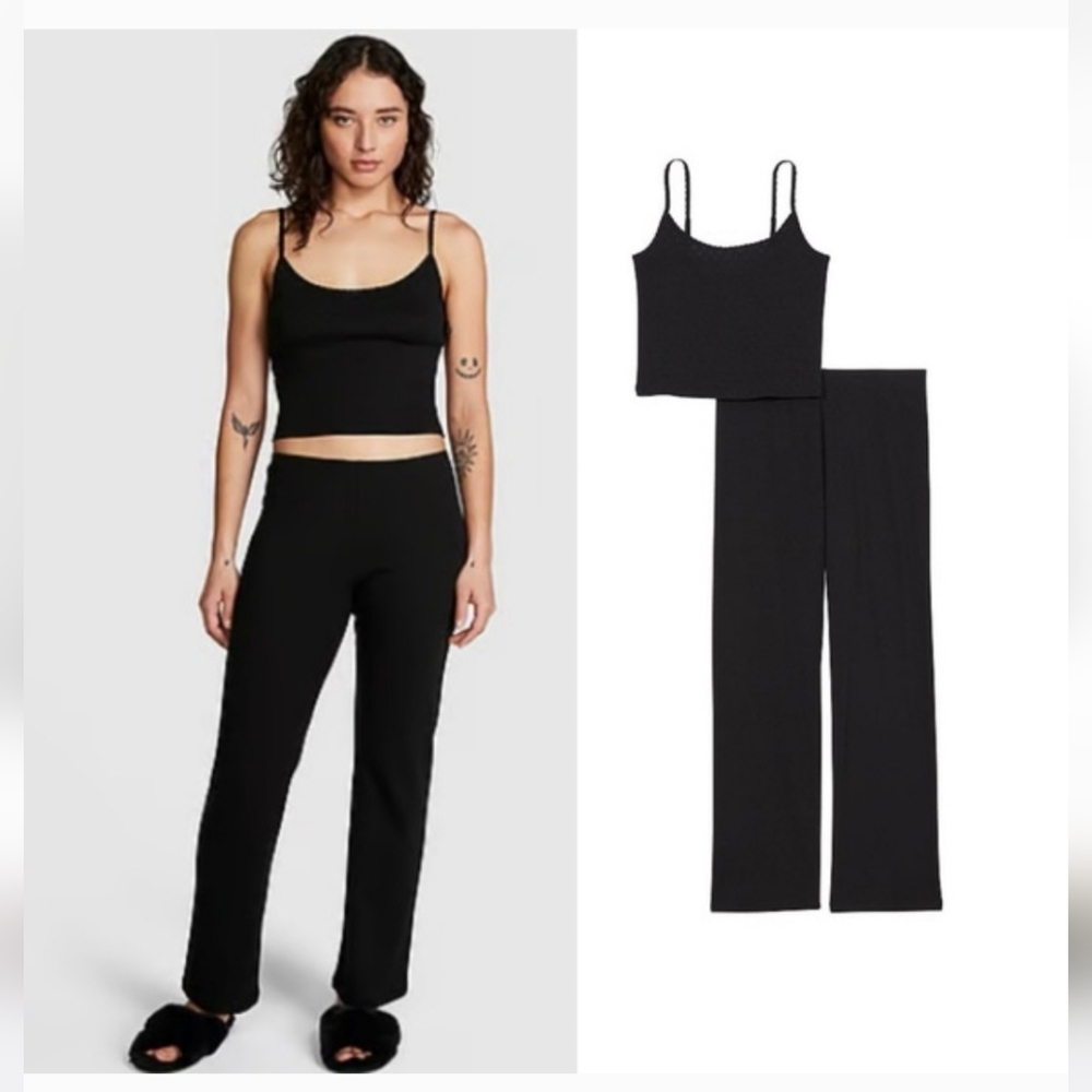 Victoria’s Secret Cotton Heart Pointelle Pajama Set Black LG - Picture 13 of 16